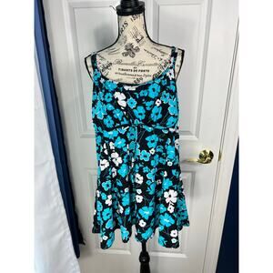 Women's Fashion Bug Plus Size Blue white floral One Piece Swimsuit